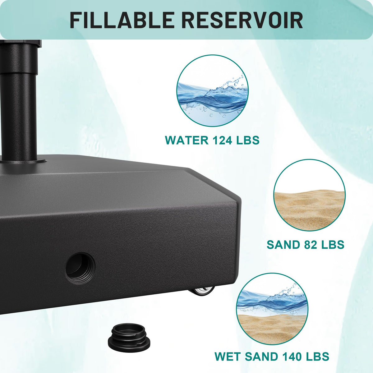 AreShark heavy-duty base supports large market umbrellas securely.