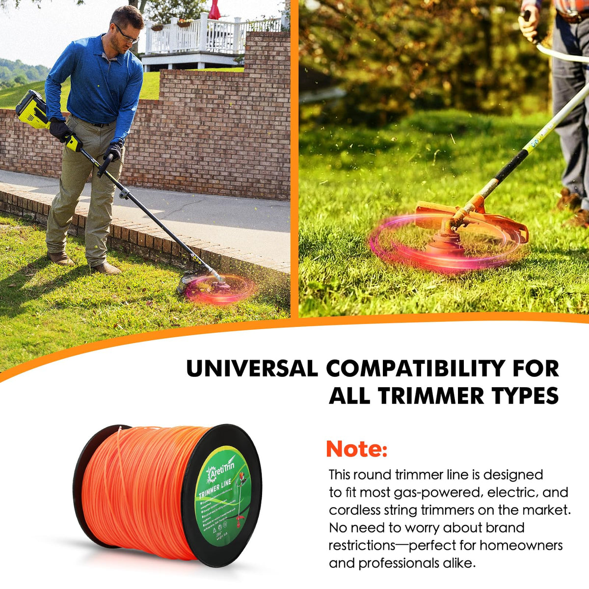 AretiTrin bright orange spool improves visibility during trimming tasks