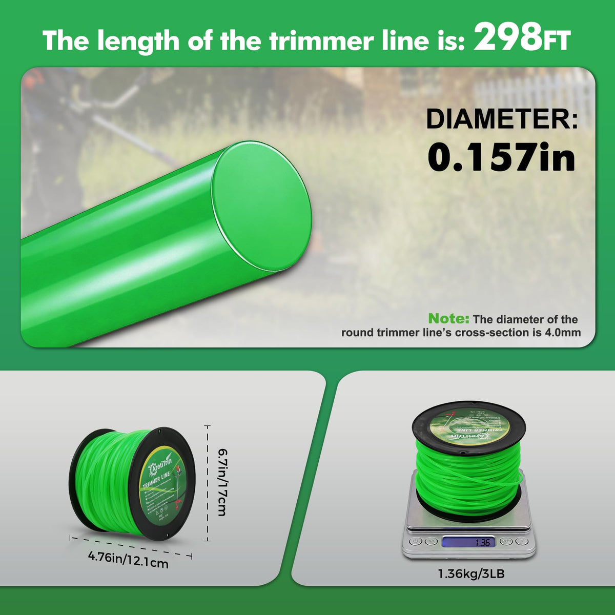 AretiTrin 299ft spool in green ready for long lawn care sessions