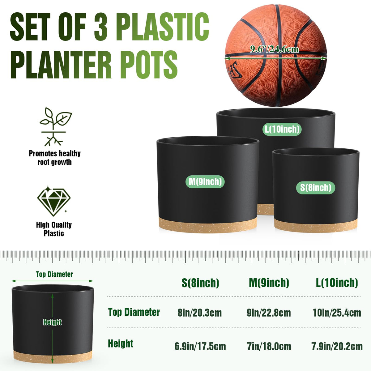 Areutxbis 8-inch pot trio ideal for compact herbs and succulents.
