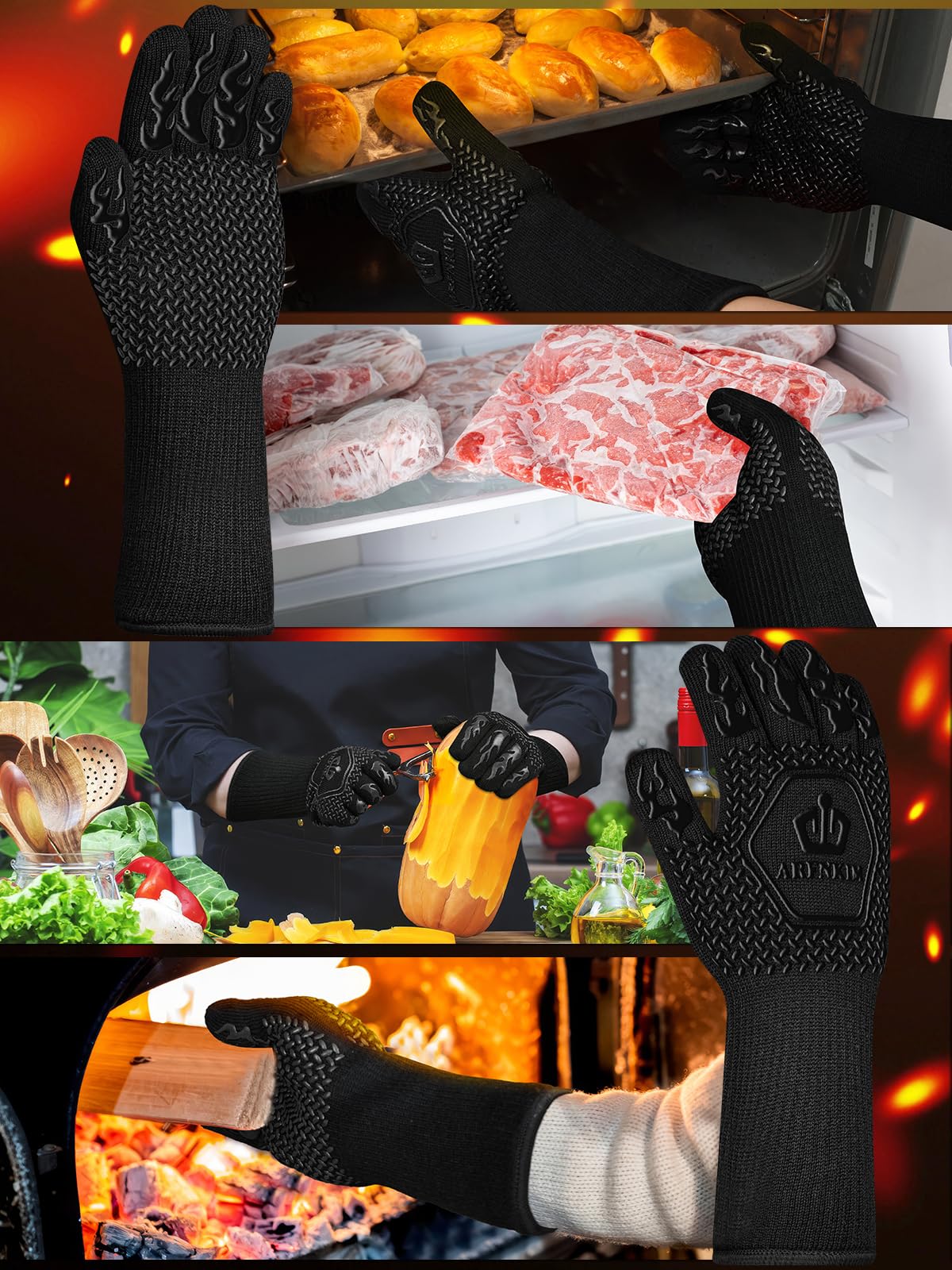 ARFNKIM 1472°F rated gloves withstand high heat sessions safely