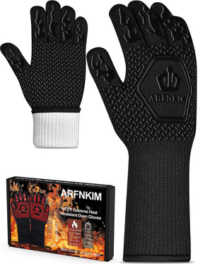 ARFNKIM BBQ oven gloves with 1472°F heat resistance for safe grilling