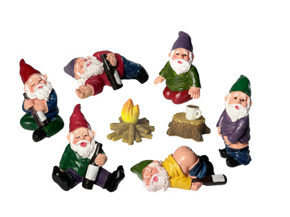 Arggidan 9pcs drunken gnomes lying figure for outdoor fairy garden décor.