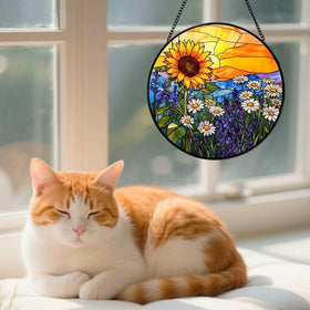 Argodaze colorful glass ornament with sunflowers and lavender brings warmth.