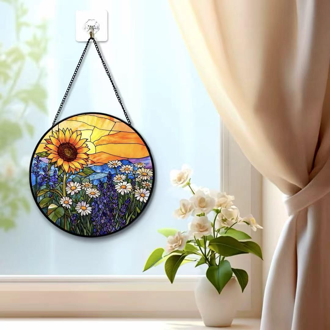 Argodaze floral glass art suncatcher adds vibrant color to any room.
