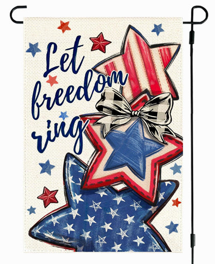 argoofg Let Freedom Ring flag front view with watercolor stars, durable outdoor decor.