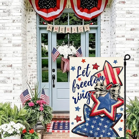 argoofg Let Freedom Ring flag fits standard garden flag stands.