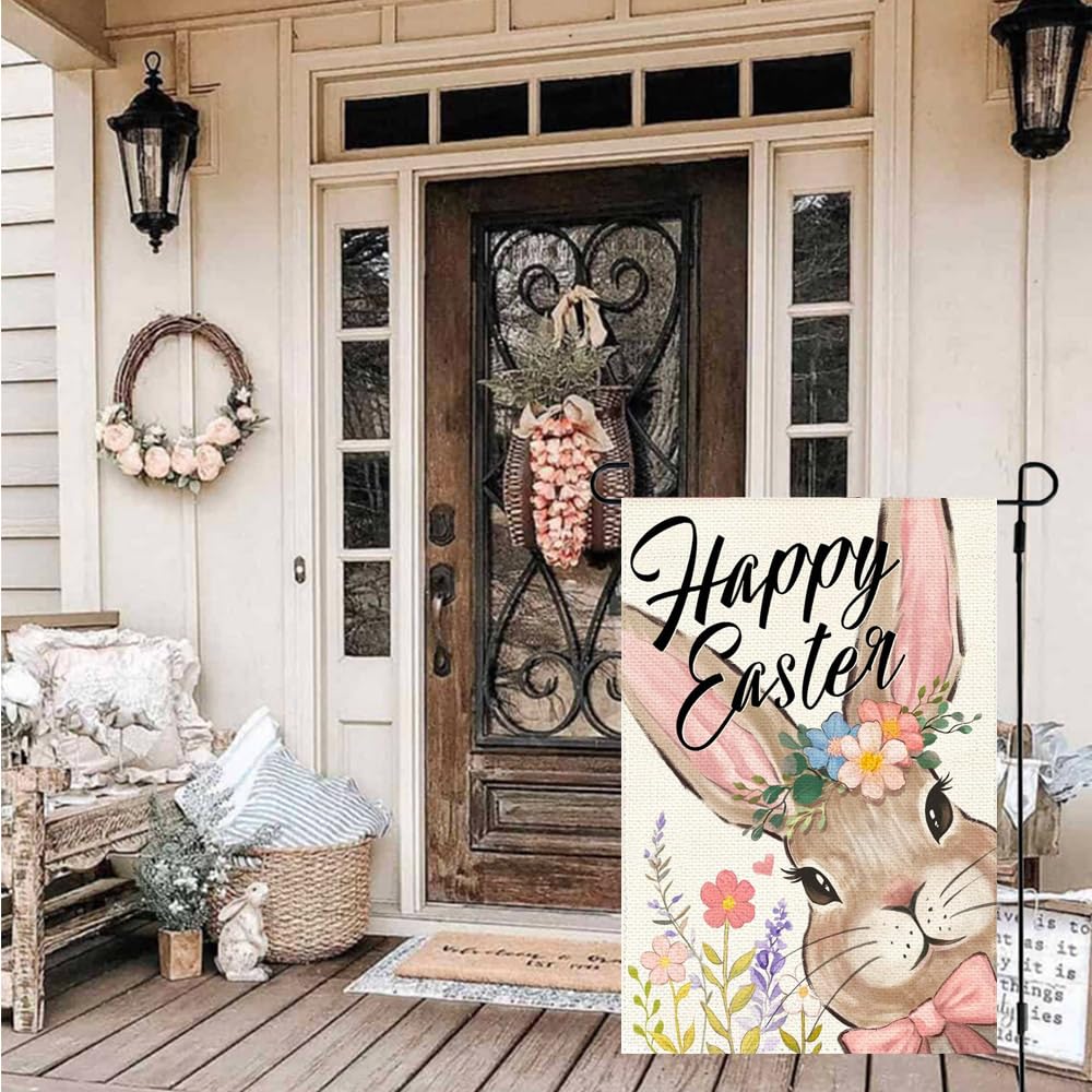 ARGOOFG Double-sided Easter flag provides visibility from both sides in gardens.