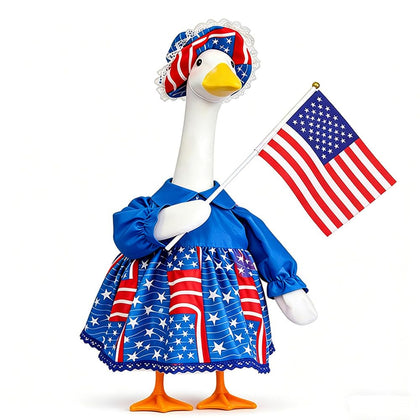 ARGOOGF patriotic goose dress and hat on a 23-inch lawn statue for festive outdoor display