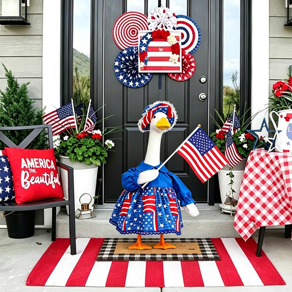 ARGOOGF patriotic goose dress set for 23-inch statues on the porch