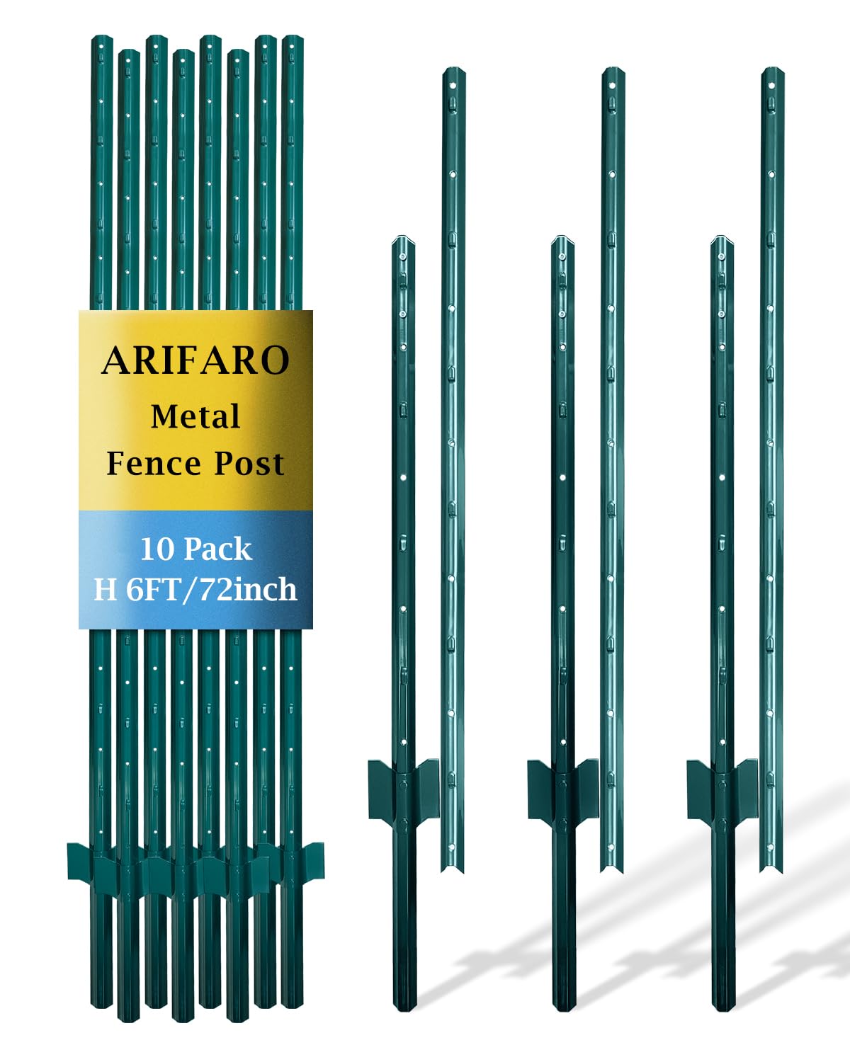 ARIFARO metal fence post 6ft pack of 10 for durable yard fencing