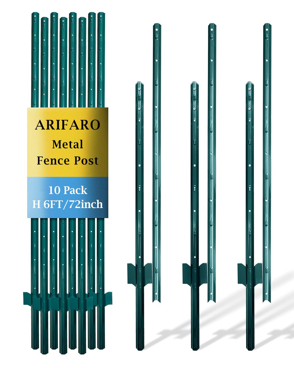 ARIFARO metal fence post 6ft pack of 10 for durable yard fencing