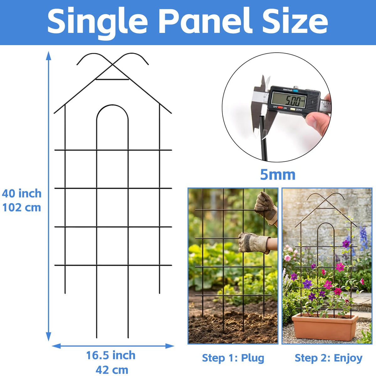 ARIFARO potted-plants-trellis-black-metal adds vertical growth in containers