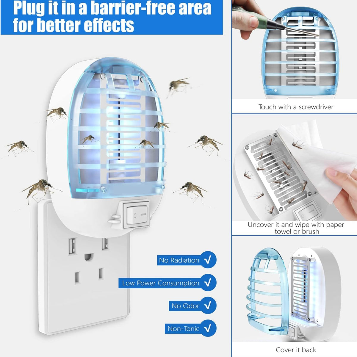 Ariie Bug Zapper Indoor kitchen use demonstrates poison-free pest control.