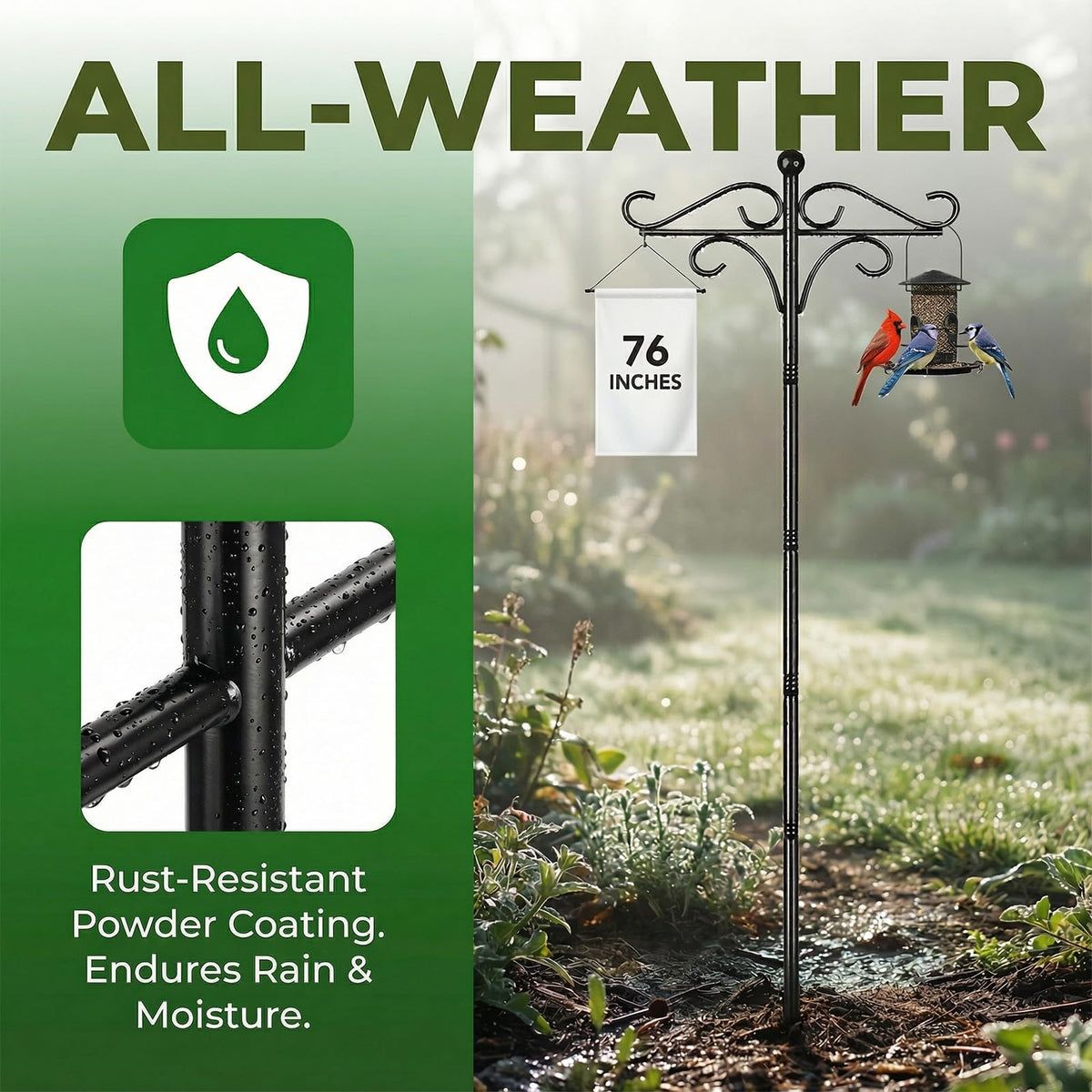 ARKFUSION 76inch bird feeders ready for birds and seed.