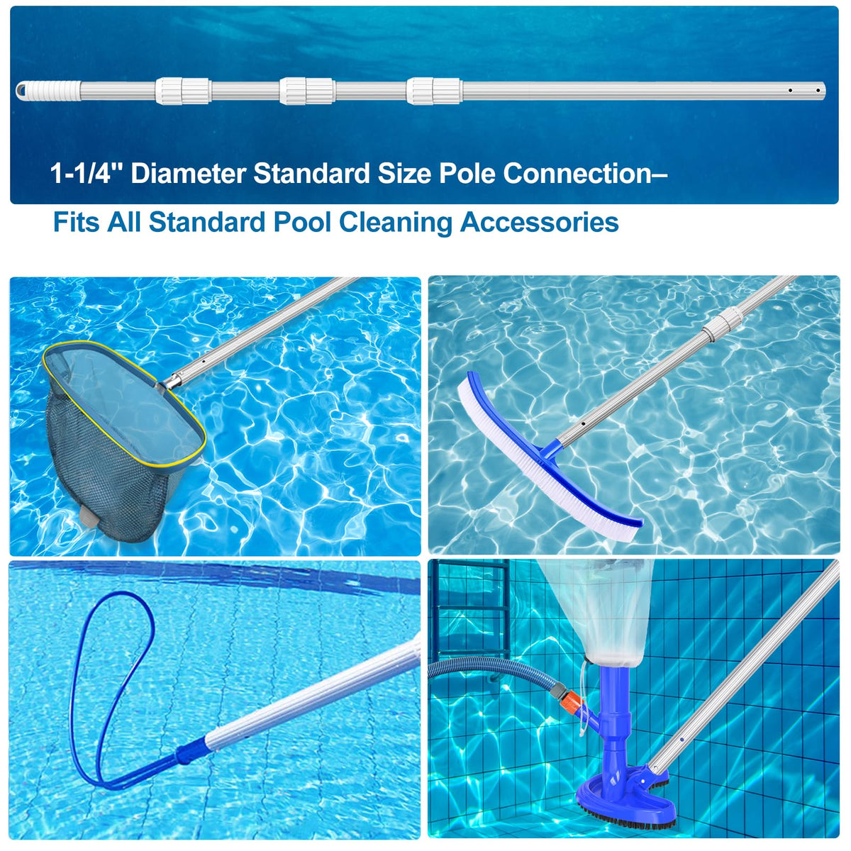 Corrugated surface on the pole enhances grip when wet.