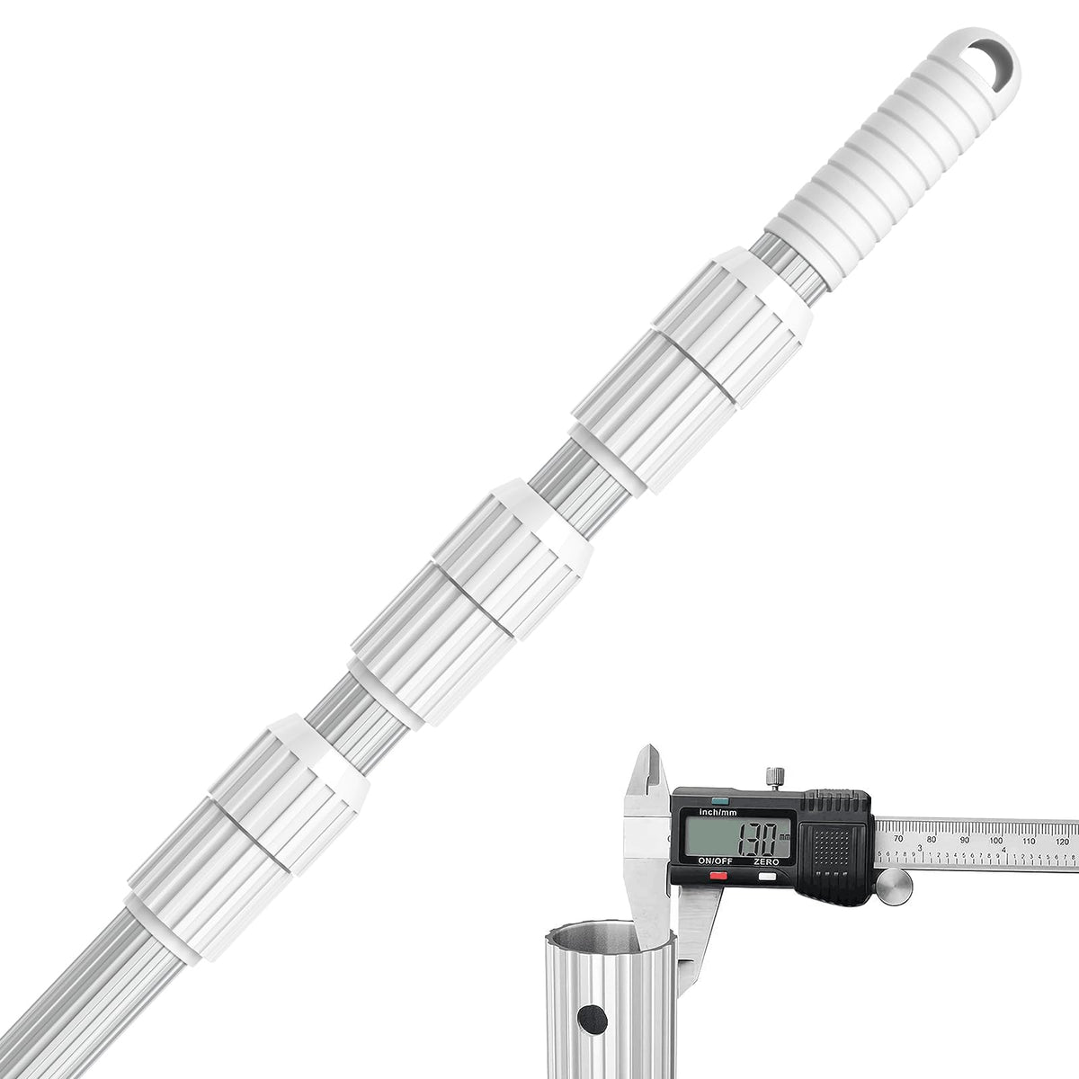 ARLBA pool pole extended to 16.5 feet for deep-clean reach.