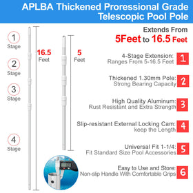 ARLBA twist-lock extends length quickly for versatile pool cleaning.