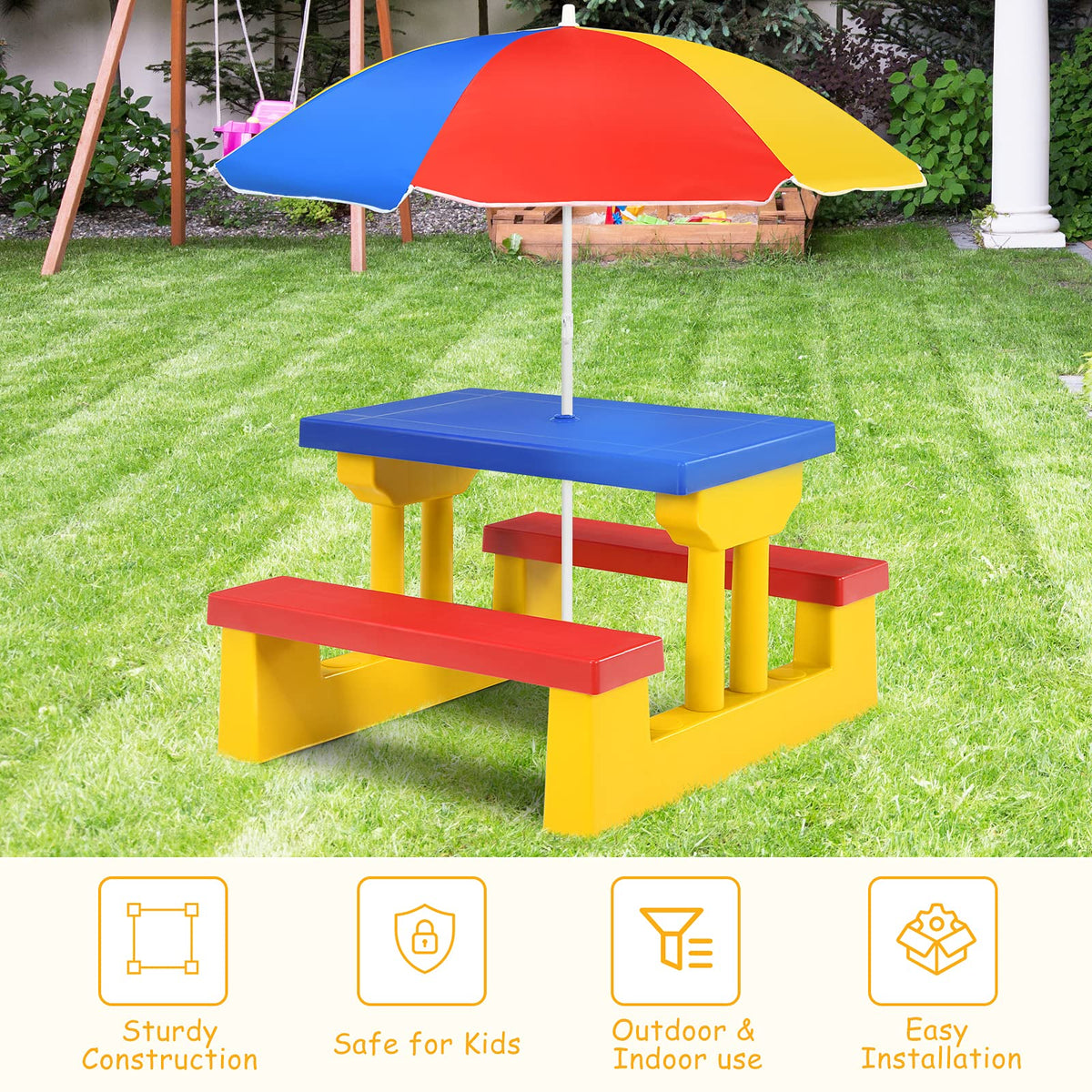 ARLIME ARMILE dimensions show table and bench size for kids.
