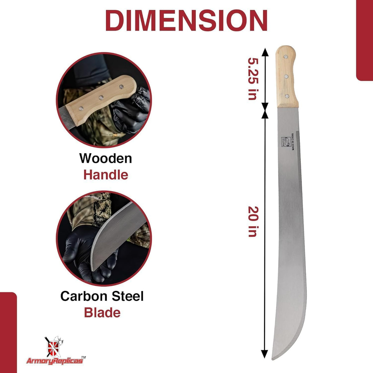 Armory Replicas Campsite Killer full tang handle secured with three rivets.