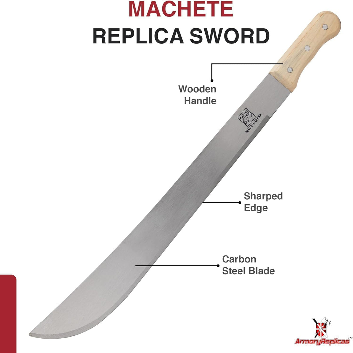 Armory Replicas Campsite Killer wooden ribbed handle with rivets for durability.