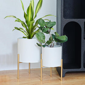 ARNIS modern planter pots large round with stand, front view, ideal for living room decor.