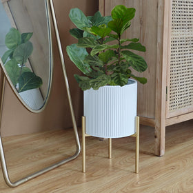 ARNIS large round planter with stand, side view, anti-rust metal for durable use.