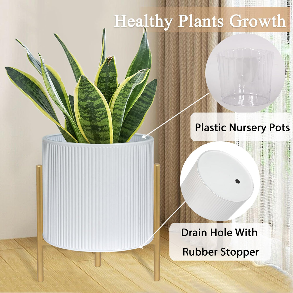 ARNIS small planter with stand, side view, space-saving folding base for tight spaces.