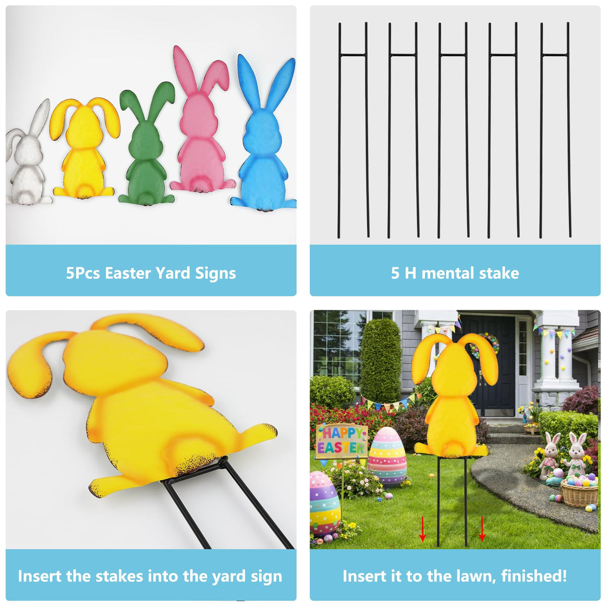 Arosche Easter bunny design yard sign with bright fade-resistant color