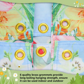 Arosche banner closeup shows detailed floral print and durable fabric.
