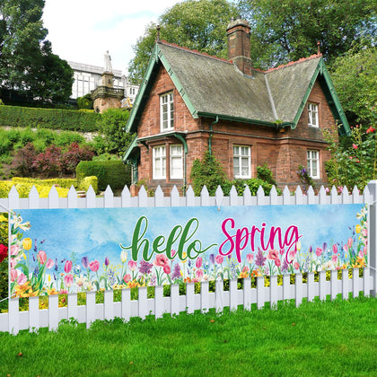 Arosche spring flowers banner front view for indoor and outdoor decor.