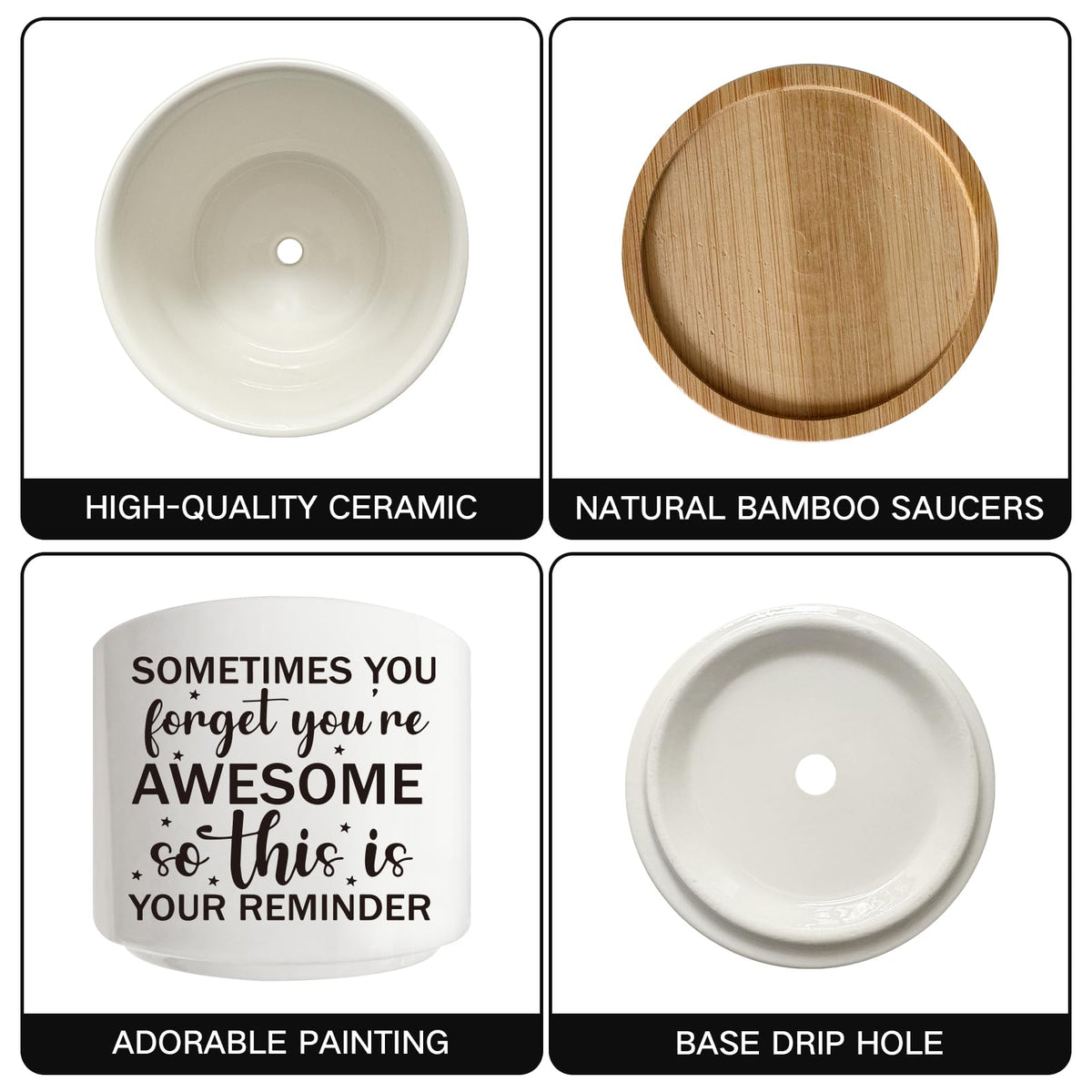Arosedmo ceramic pot with bamboo tray, perfect for windowsill arrangements.