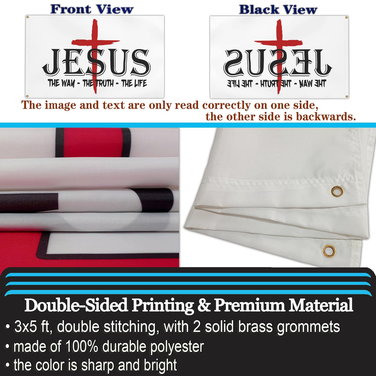 Aroxtms Double-sided Christian flag 3x5 ready for outdoor display.