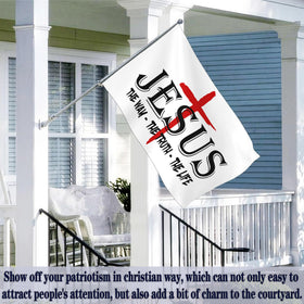 Aroxtms Faith Over Fear flag on lawn demonstrates durable outdoor design.