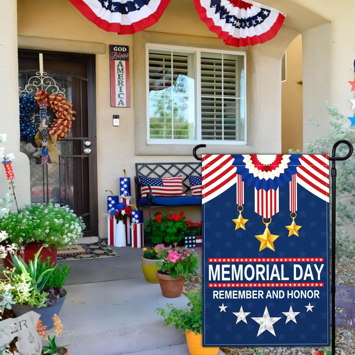 Aroxtms patriotic garden flag front view shows double-sided readability.
