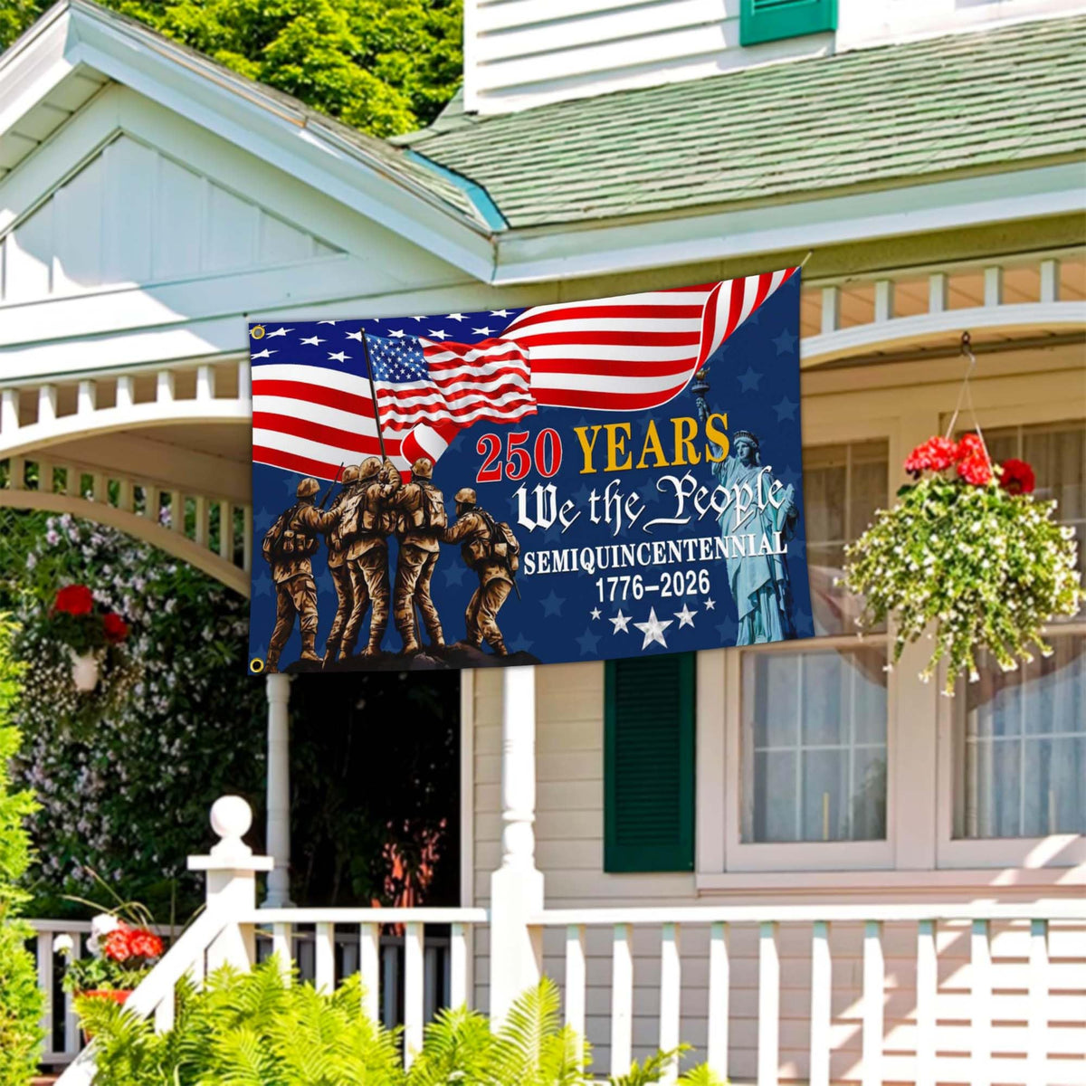Aroxtms We the People 1776 design flag close-up emphasizes bold text
