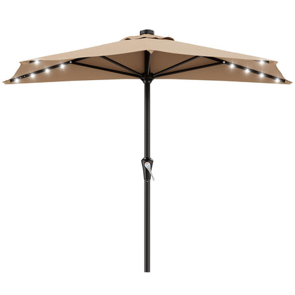 AreShark 9ft half-round wall umbrella with LED lights for compact balcony shade