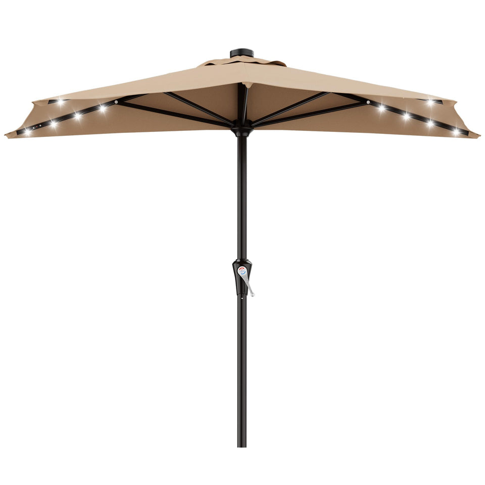 AreShark 9ft half-round wall umbrella with LED lights for compact balcony shade
