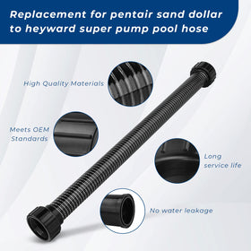 Close-up of the pool filter hose showing connection points and material quality.