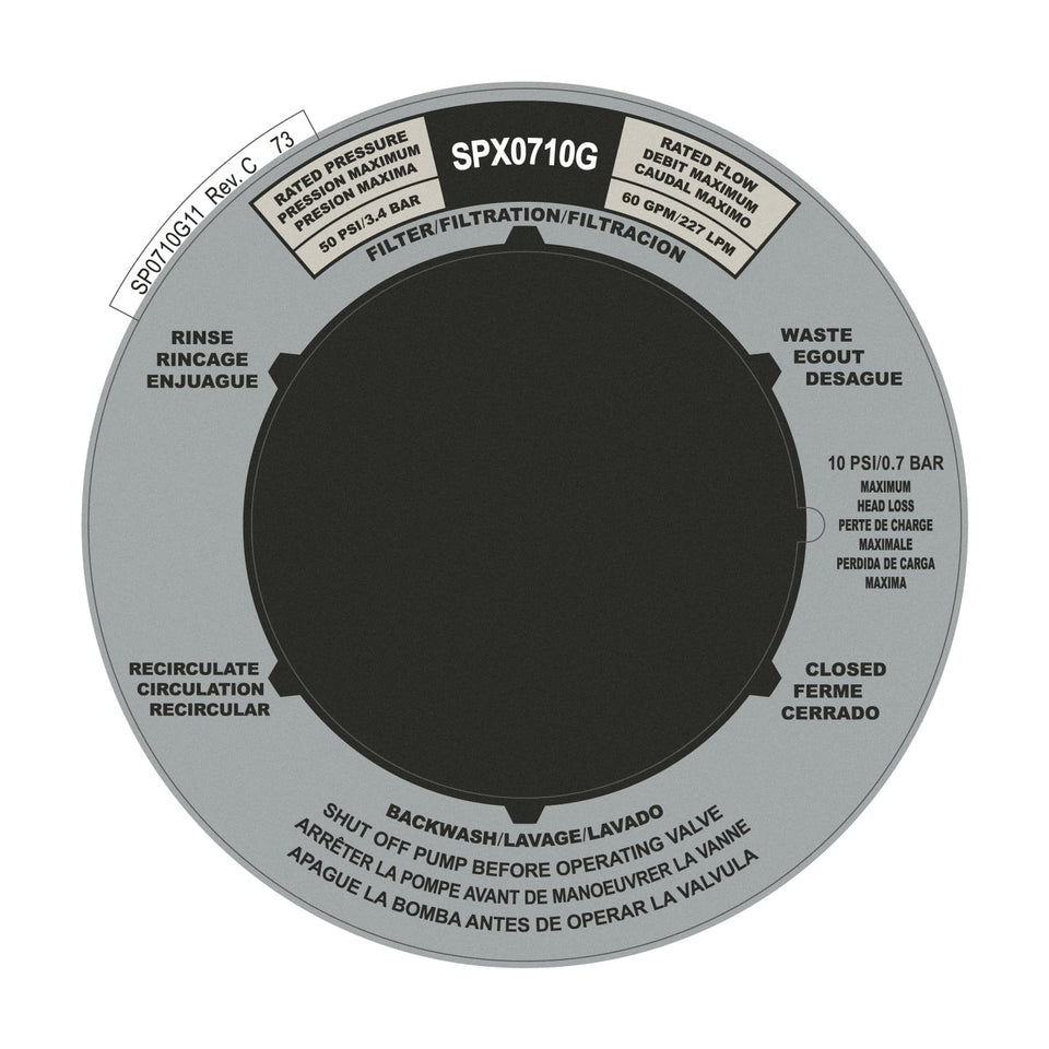 ArrogantF SPX0710G label sticker for Hayward valve with a front view.