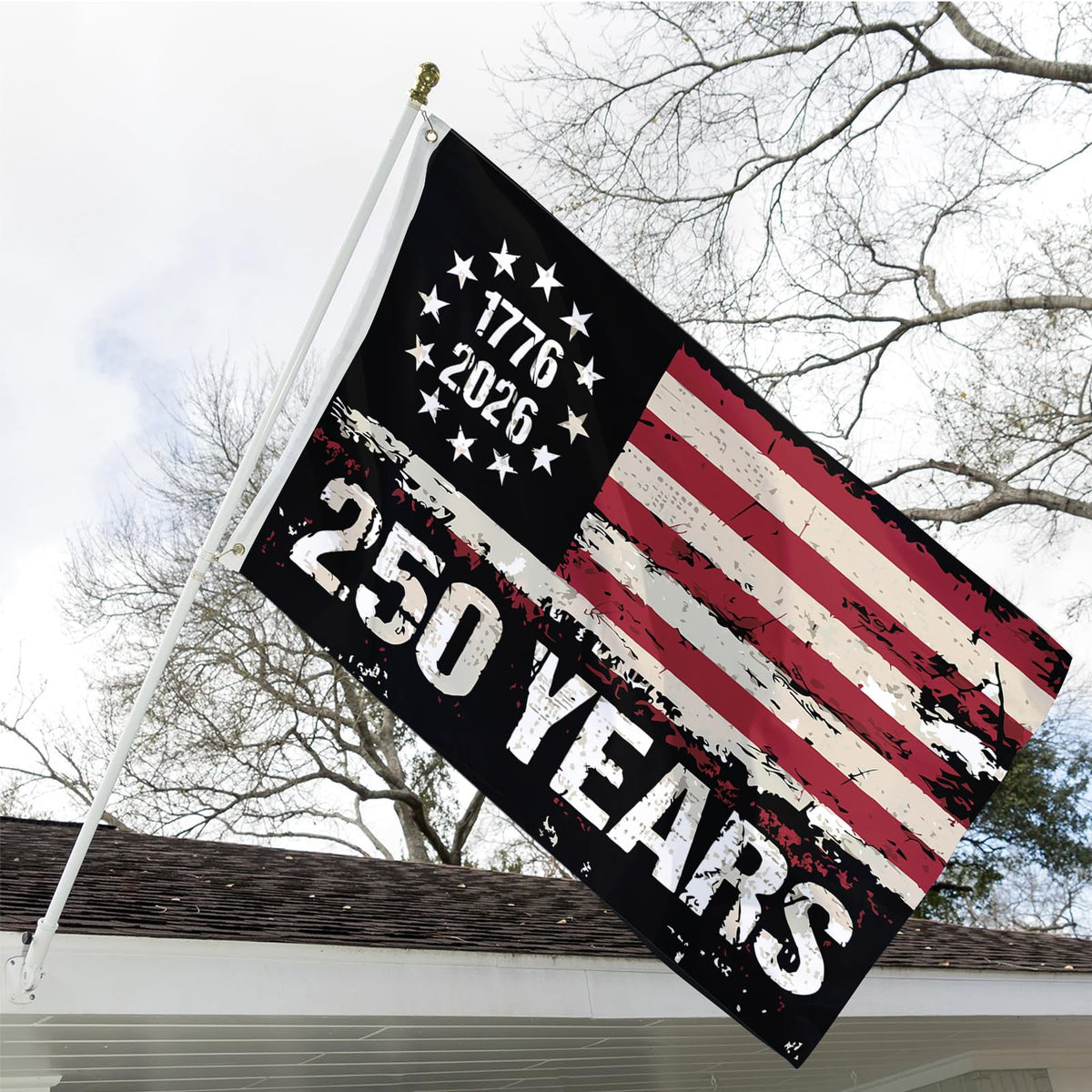 ARSOF 250th anniversary flag back view demonstrates consistent print on both sides