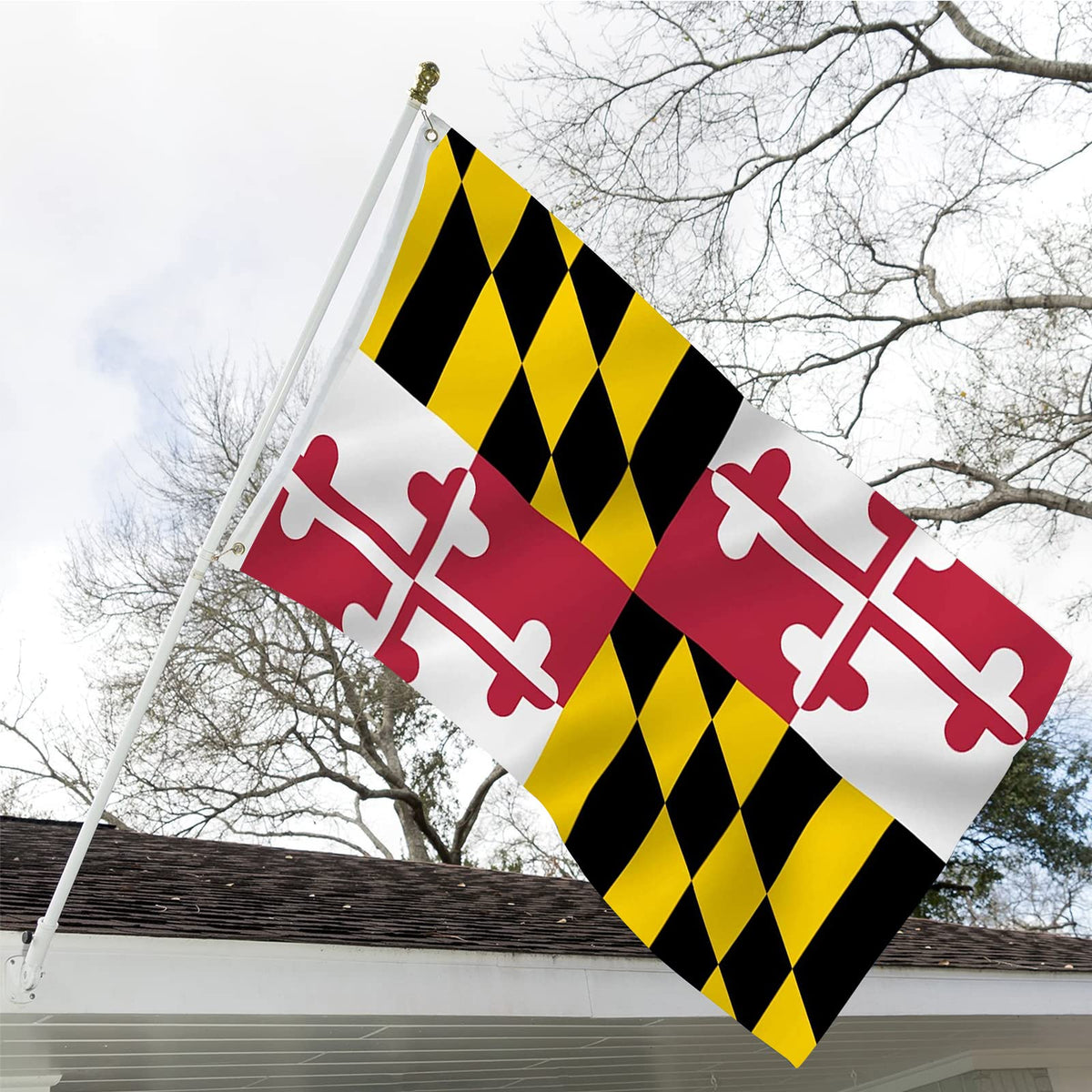 ARSOF Maryland flag 3x5 double-sided back view demonstrates visibility from both sides.