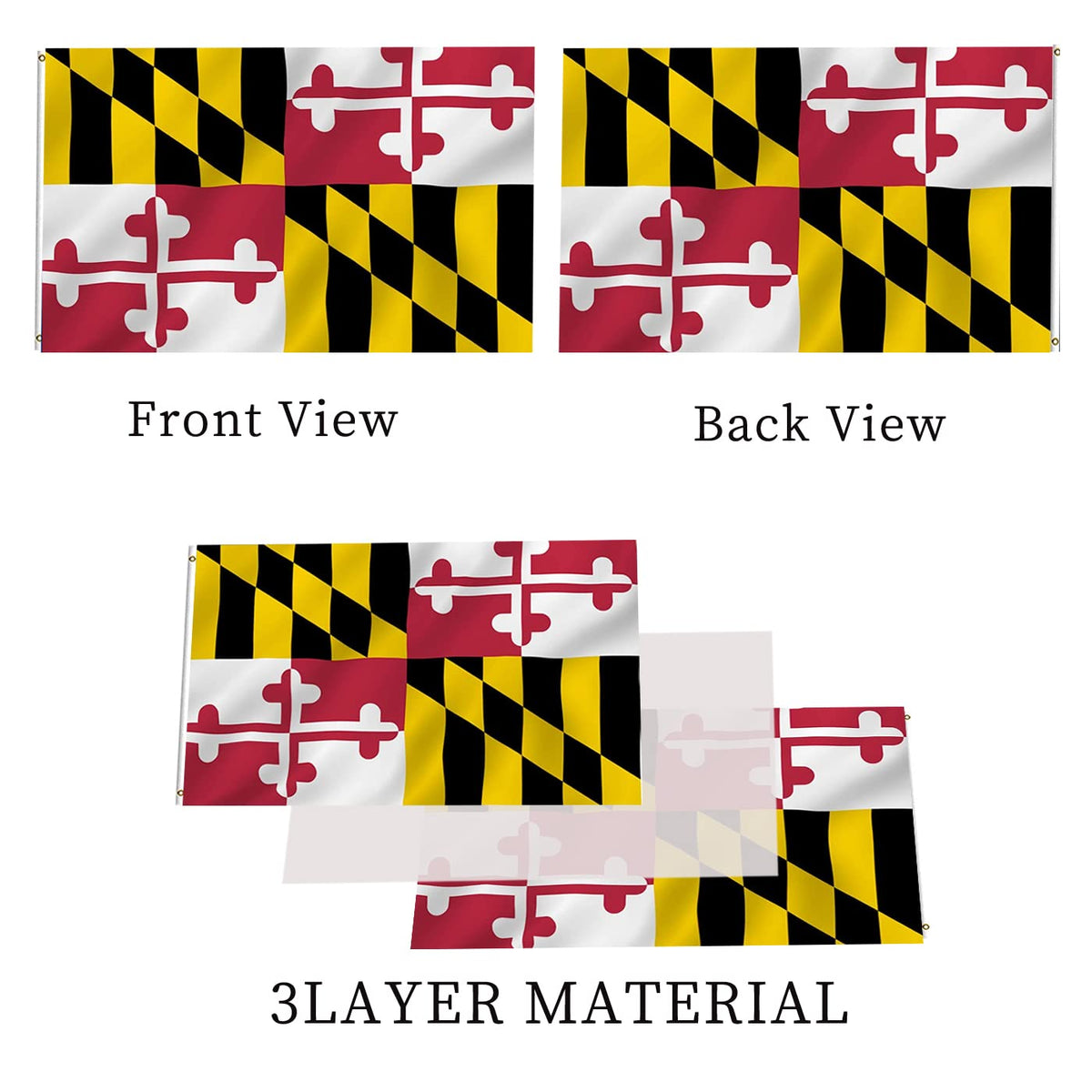 ARSOF Maryland flag heavy-duty stitching highlights reinforced edges for gusty outdoor settings.