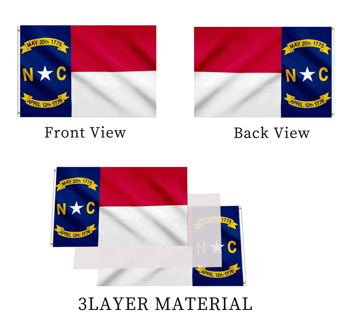 ARSOF NC State flag brass grommets close-up for wind-ready mounting.