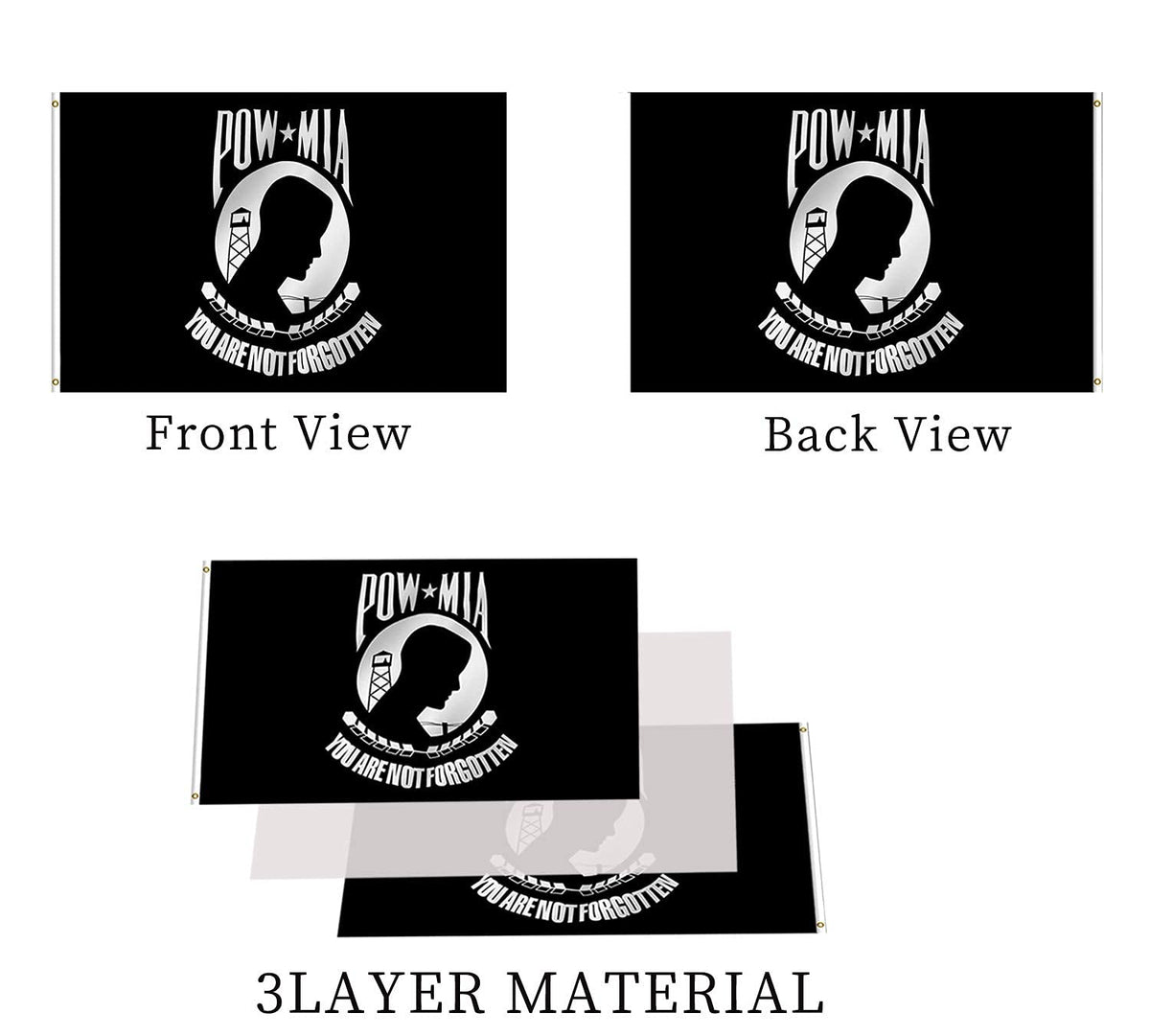 ARSOF Pow Mia flag with two brass grommets for secure mounting