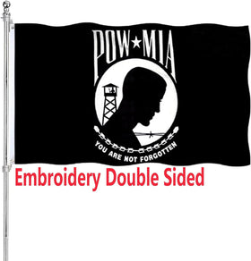 ARSOF Pow Mia flag embroidery front view showing detailed stitching and presence