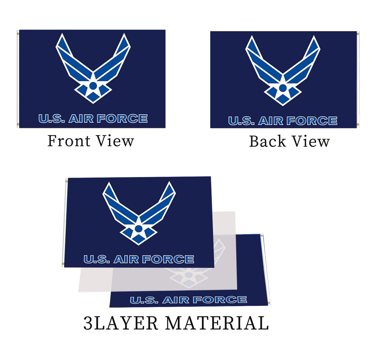 ARSOF US Air Force Wings flag with brass grommets for mounting.