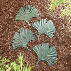 Art & Artifact gingko leaf stepping stone with verdigris finish, ideal garden accents.