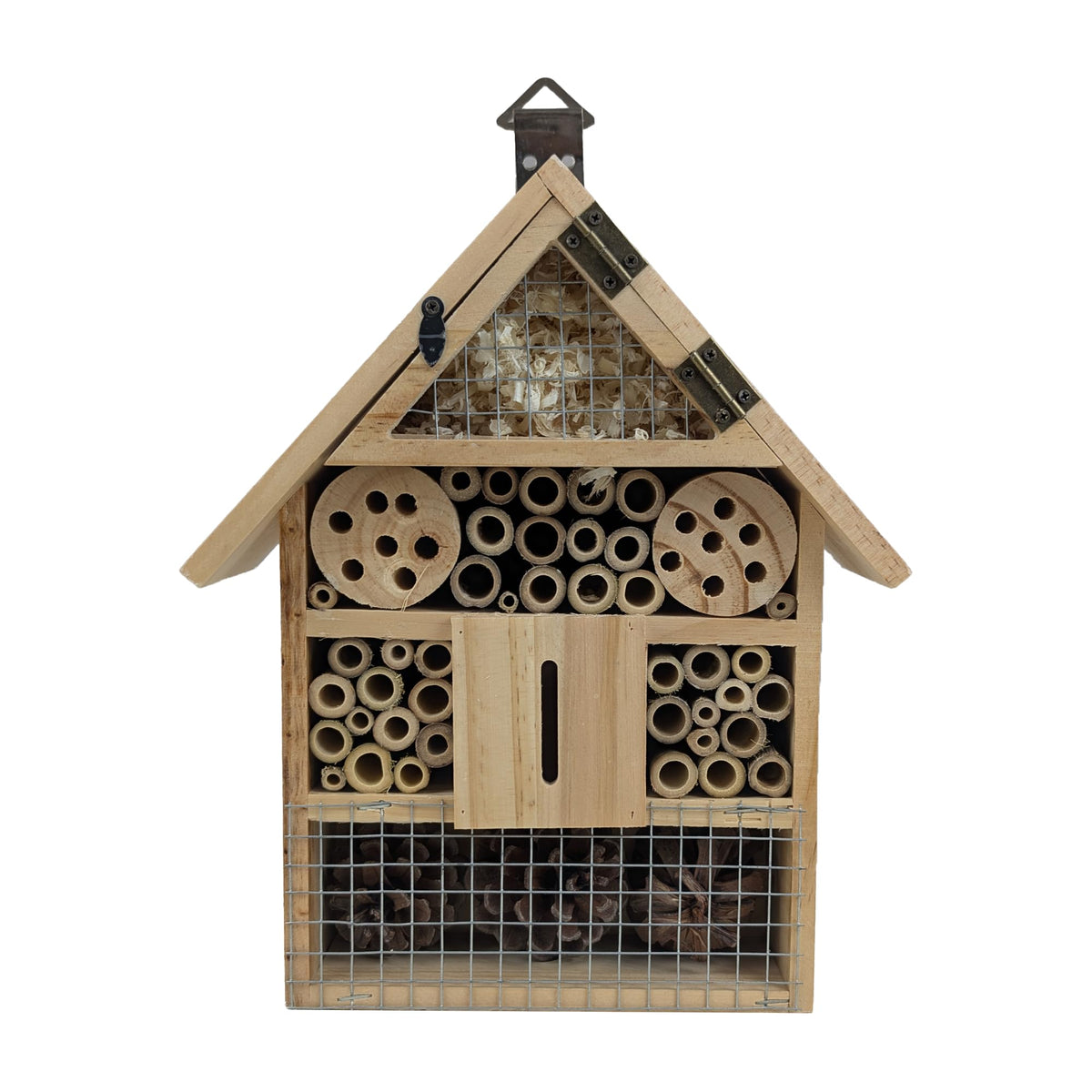 ARTAWEIN Niteangel insect habitat packshot shows a natural wooden bee hotel for beneficial insects.