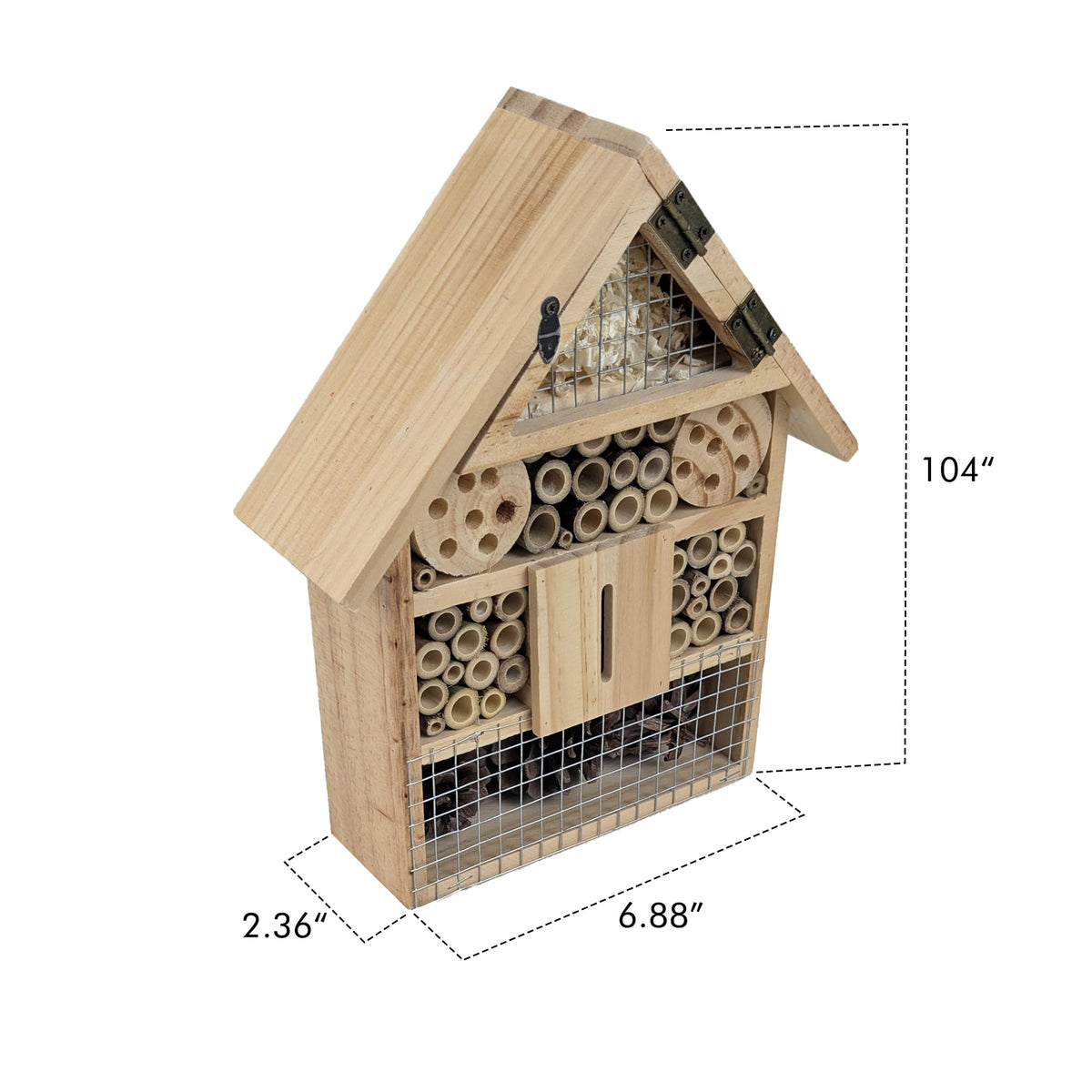 ARTAWEIN Niteangel natural wood finish highlights a durable, weatherproof bee hotel for outdoors.